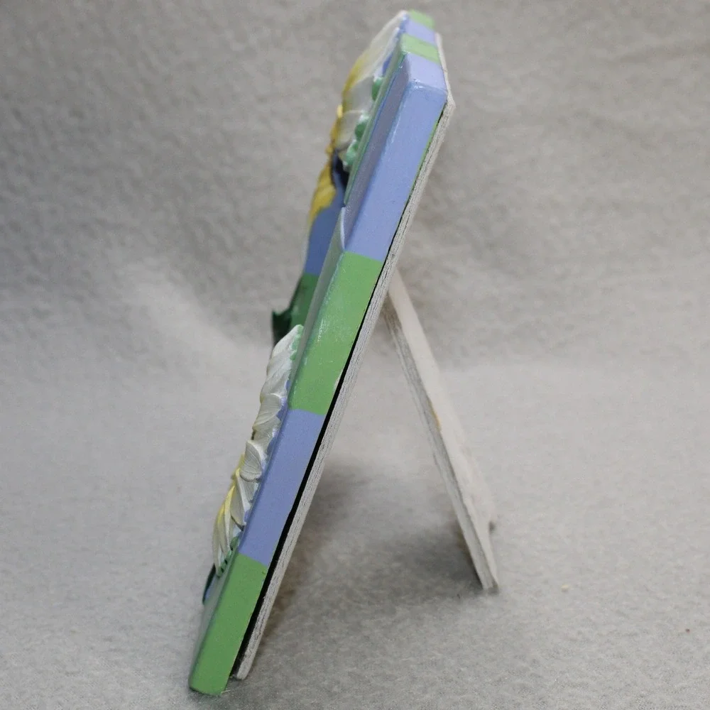 Sunflower Picture Frame Green Purple Checkered Floral Cottagecore 6x6